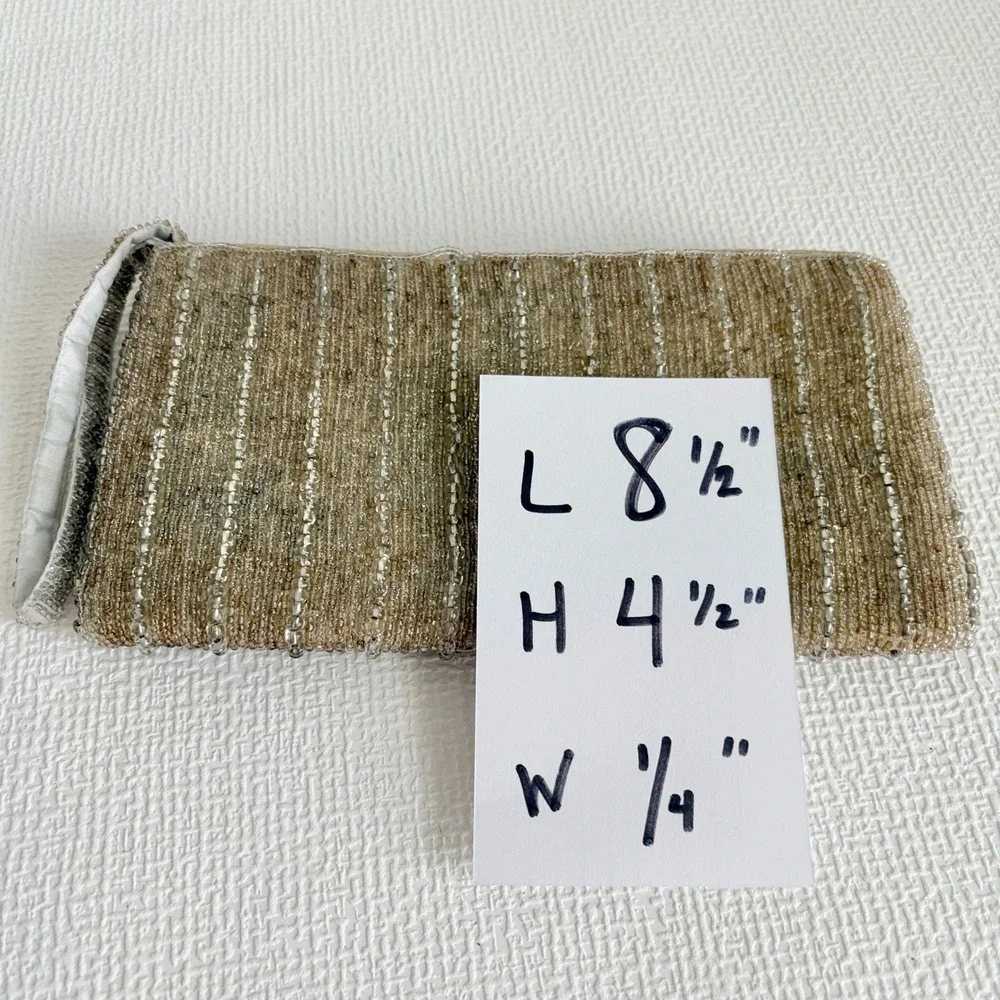 Vintage Wristlet Beaded Evening Clutch Bag Small Champagne Silver